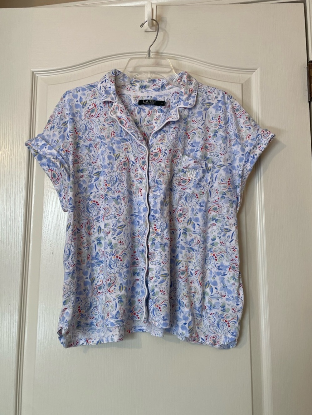 Lauren Ralph Lauren Floral Pajama Lounge Set Blue Embroidered Logo XL Preppy - Picture 2 of 9